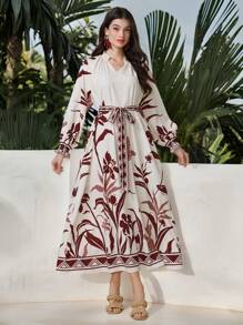 Mulvari Casual & Holiday Style Plant Printed Dress For Women