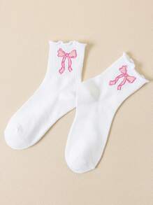 Bubble Cat Y2K 风格粉色蝴蝶图案女士中筒袜，夏季