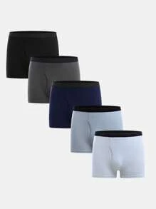 5 piezas Camisetas interiores de algodón negro, cómodas para niño y adolescente