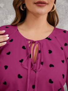 SHEIN Clasi Áo sơ mi mùa hè hình trái tim nhún bèo cỡ lớn, thời trang và phù hợp cho mùa hè - Màu Hồng Tươi - Xem 8