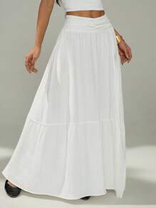 SHEIN PETITE 女士优雅纯色高开叉半身裙 - 白色 - 查看 5