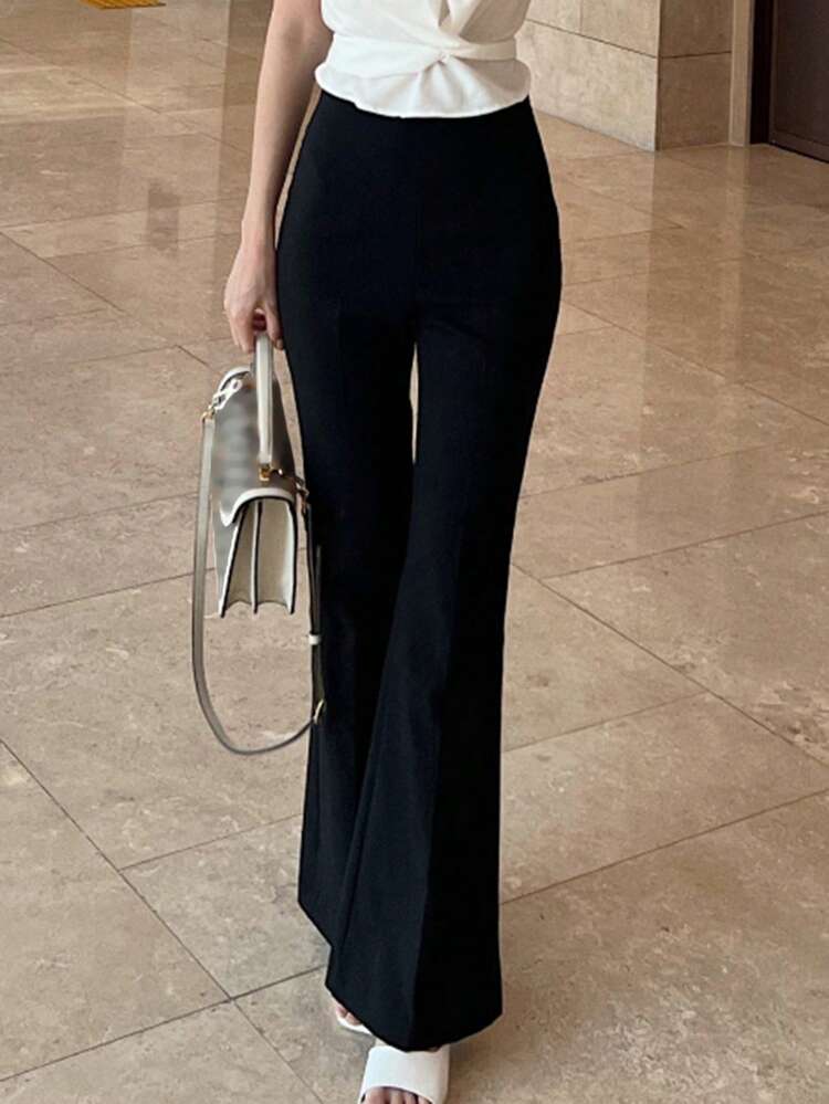 Women's Solid Color Fitted Flare Leg Black Pants For Women Business Women Attire Women Pants Fall