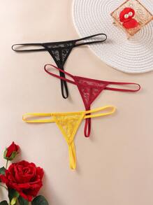 SHEIN 3pcs Women Floral Lace Sexy Underwear Sets Sexy Thong Panties - Multicolor - View 5