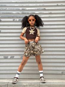 Coolane Kids Tree Branch Spring/Summer Pattern Tween Girls Streetwear Graphics Sweater Shorts - Multicolor - View 5