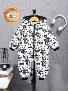 SHEIN Đứa bé trai In gấu trúc Thiết kế tai 3D áo có mũ Cá nóc Áo liền quần - Nhiều màu - Xem 1