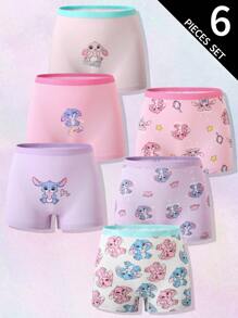6pcs/Set Comfortable Soft Cute Colorful Bunny Print Tween Girl Cotton Panty Briefs Back To School Fashion