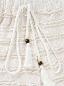 Maweii 大码女式纯色春夏度假时尚蕾丝面料流苏绳宽松阔腿裤，时尚长裤