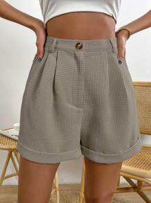 SHEIN LUNE 女士简约纯色中长短裤，夏季时尚 - 淺灰色 - 查看 5