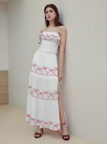 MOTF STUDIO SPLIT THIGH BOW PRINT SKIRT