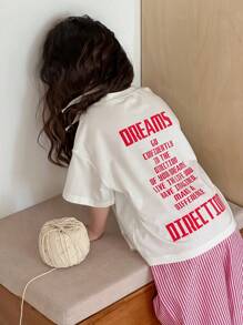 Dazy Kids Bộ đồ ngủ quần sọc in hình trái tim cho bé gái - Đỏ và trắng - Xem 2