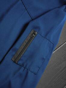 Manfinity Homme Men Light Grey Fabric Hooded Long Sleeve Outdoor Jacket For Sports And Outdoor Activities,Tech Wear Jacket, Fall - Blue - View 3