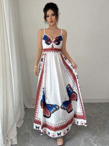 Elenzga 优雅蝴蝶印花无袖连衣裙 - 彩色 - 查看 3