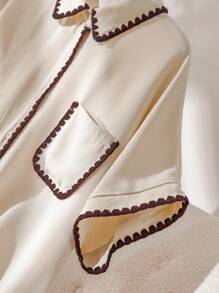 CosyJoli Plus Size Casual Contrast Trim Short Sleeve Shirt, Minimalist And Fashionable For Summer