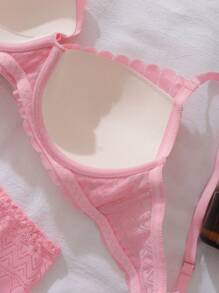 Women's Lace Bow Decor Sexy Lingerie Set, Kawaii - Apricot - View 5