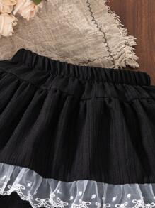 年轻女孩裙子芭蕾舞裙双层蕾丝边百搭溜冰裙 - 黑色 - 查看 4
