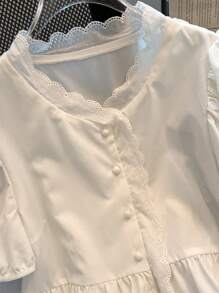 Chiquease Women's Simple Solid Color Puff Sleeve Elegant Blouse - White - View 4