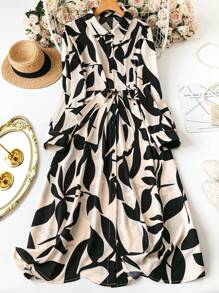 SHEIN Unity 大码女式夏季波浪条纹长袖休闲衬衫裙长款女装