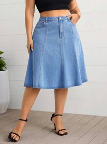 EMERY ROSE Váy ngắn jean đa năng thường ngày có túi cỡ lớn cho nữ - Rửa nhẹ - Xem 3