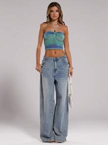 SHEIN BAE Áo crop top màu chuyển sắc ombre cho nữ, thời trang & phù hợp cho mùa hè - Nhiều màu - Xem 5