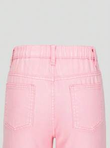 Tween Girl 灰色时尚简约水钻装饰宽松阔腿洗水牛仔裤 - 粉色 - 查看 4