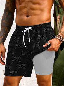 Surfspeed Men's Geometric Print Drawstring Waist Casual Beach Shorts - Multicolor - View 4