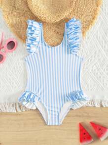 Baby Swimwear, Random Stripe Design, Fly Edge Unlockedone-Piece Swimsuit - Multicolor - View 1