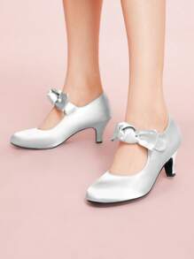 CUCCOO DOLLMOD Women's Bow Decor Fashion High Heel Pumps For Daily Wear - Silver - View 2