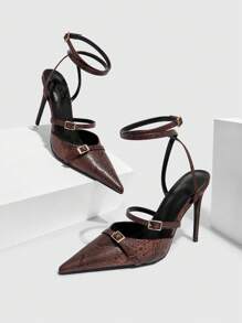 CUCCOO SZL Pointed Toe High Heels With Leopard Print Faux Fur Material, Stylish Women Pumps