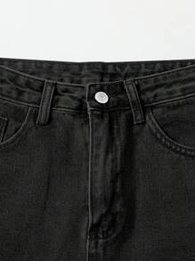 SHEIN EZwear 夏季休闲洗水牛仔短裤 - 黑色 - 查看 3