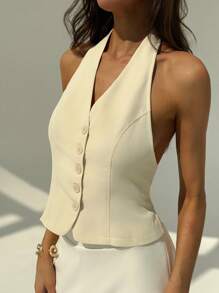 Aloruh Women's Solid Color Backless Simple Fashion Suit Jacket, Suitable For Summer In Fall/Winter - Apricot - View 4