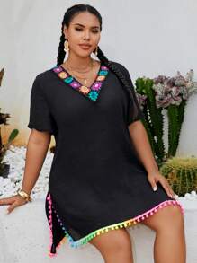 Swim Lushoire Coprire in pizzo floreale con scollo a V e orlo sfumato, sexy e casual, adatto come copricostume da spiaggia, taglie forti
