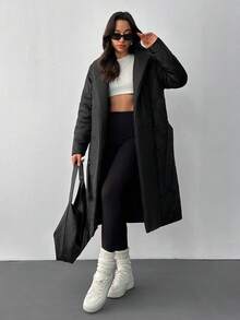 EURMUSE Cappotto invernale da donna trapuntato con cintura lunga - nero - Visualizzare 5