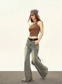 Rina Fox Women Solid Color Sleeveless Crop Top - Brown - View 5