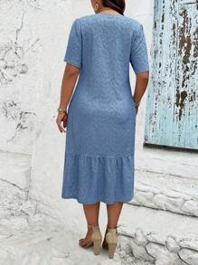 SHEIN LUNE Plus Size Women Textured Fabric Versatile Elegant Dress - Blue - View 2