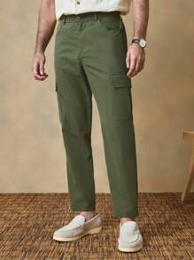 Manfinity VCAY Pantalones cargo de algodón con corte recto y color liso, adecuados para uso diario