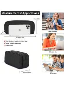 1 件大容量铅笔袋，简约黑色笔袋，简单而坚固的成人多功能文具收纳袋，多功能储物袋，铅笔袋，化妆包，适用于学校、文具、节日礼物、学校礼物、返校、返校、学校用品 - 黑色 - 查看 6