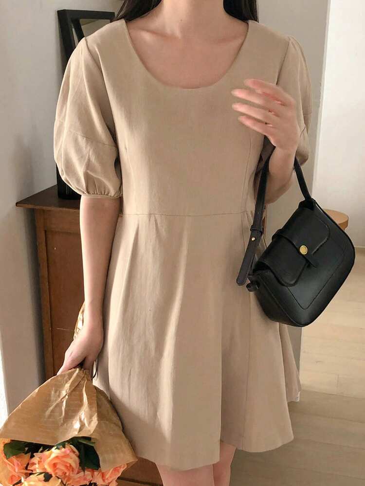 Short Sleeve Waist Gathered French Style Women Mini Dress Sundress,Casual Women Dresses