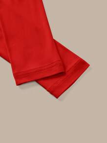 SHEIN BASICS Áo thun nữ dáng rộng tay dài hở vai dệt kim trơn đơn giản - Đỏ - Xem 3