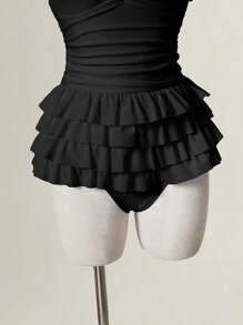 SHEIN MOD Women's Ruffled One-Piece Swimsuit With Multiple Colors,Country Concert Outfit - Black - View 5