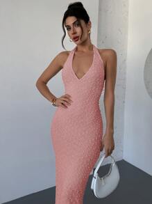 Firerie Váy Maxi Ôm Body Cổ Chữ V Không Tay Lãng Mạn Mùa Xuân/Hè Mới, Với Vải Có Họa Tiết, Màu Mơ - Hồng - Xem 6