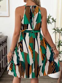 SHEIN Asymmetrical Geometric Print Casual Pleated Sleeveless Tied Maternity Dress - Multicolor - View 2