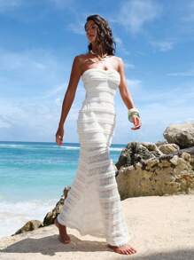 Opulessa 女式纯色针织紧身连衣裙 - 白色 - 查看 6