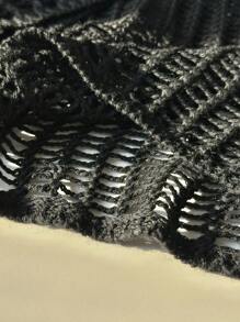 Comfortcana 大码女式钩针编织度假网眼套头衫，适合节日、音乐节、春夏、女式演唱会、狂欢节、西部 - 黑色 - 查看 3