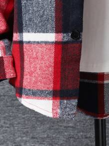 SHEIN Young Boy Plaid Print Button Front Hooded Jacket - Red - View 6