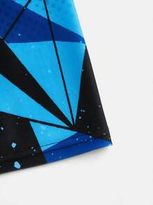 SHEIN 青少年男孩休闲运动渐变几何印花压缩泳裤 - 藍色 - 查看 4