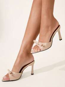 CUCCOO CHICEST New Fashionable Versatile Rhinestone Bow Strap Stiletto High Heel Sandals - Pink - View 6