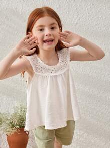 Blossori Young Girls' French Elegant Sleeveless Blouse, Cream White, Spring/Summer - White - View 5