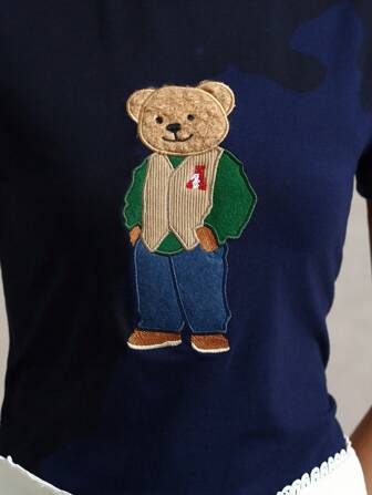 Briarwyn Camiseta ajustada de mujer de manga corta con cuello redondo y estampado frontal, de un solo color, para atuendos de verano, negocios y uso casual para mujer