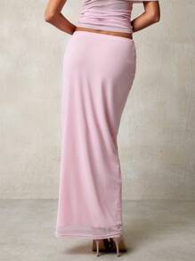 Glamine Women's Pink Mesh Lace-Up Maxi Skirt - Pink - View 2