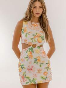 Aralina 花卉印花镂空圆环细节夏季度假迷你连衣裙 - 黃色 - 查看 7